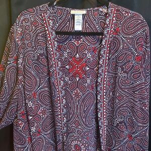 HP🎉 Catherine’s Sheer Red White and Blue Paisley Kimono! Size 2X/22-24W